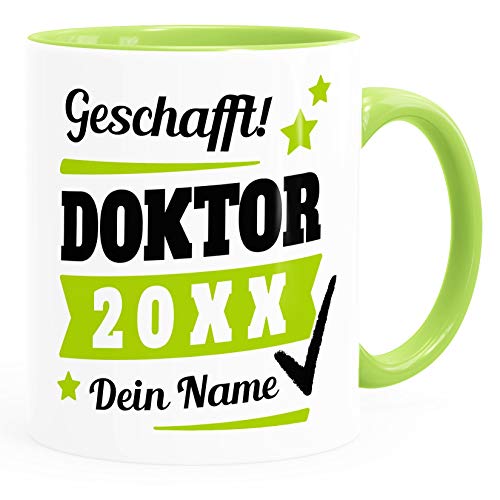 SpecialMe® Tasse Doktor-Titel Geschenk Doktorand Abschluss Studium Doktorarbeit mit Name personalisiert Doktor inner-hellgrün Keramik-Tasse von SpecialMe