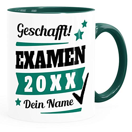 SpecialMe® Tasse Examen Geschenk Uni-Abschluss bestandene Prüfung Studium Universität mit Name personalisiert inner-grün Keramik-Tasse von SpecialMe