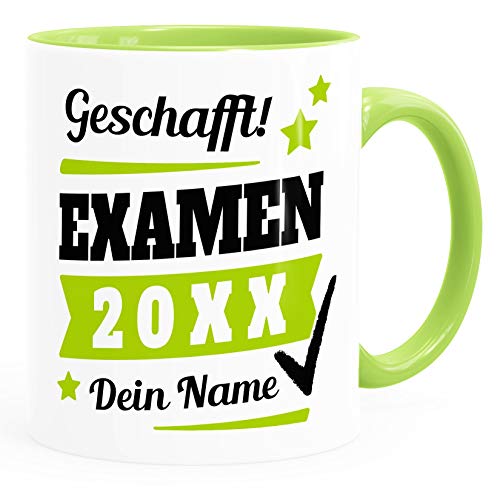 SpecialMe® Tasse Examen Geschenk Uni-Abschluss bestandene Prüfung Studium Universität mit Name personalisiert inner-hellgelb Keramik-Tasse von SpecialMe