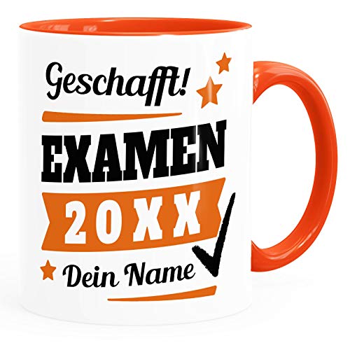 SpecialMe® Tasse Examen Geschenk Uni-Abschluss bestandene Prüfung Studium Universität mit Name personalisiert inner-orange Keramik-Tasse von SpecialMe