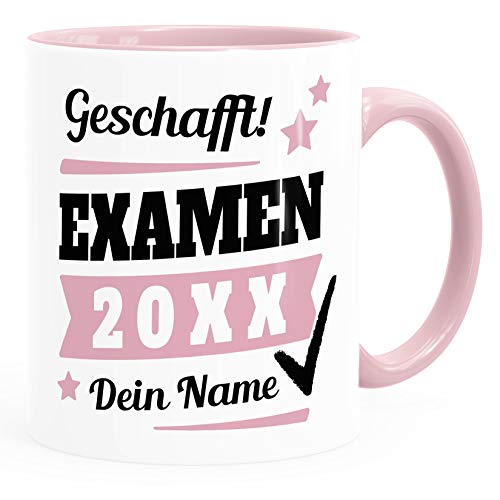 SpecialMe® Tasse Examen Geschenk Uni-Abschluss bestandene Prüfung Studium Universität mit Name personalisiert rosa Keramik-Tasse von SpecialMe