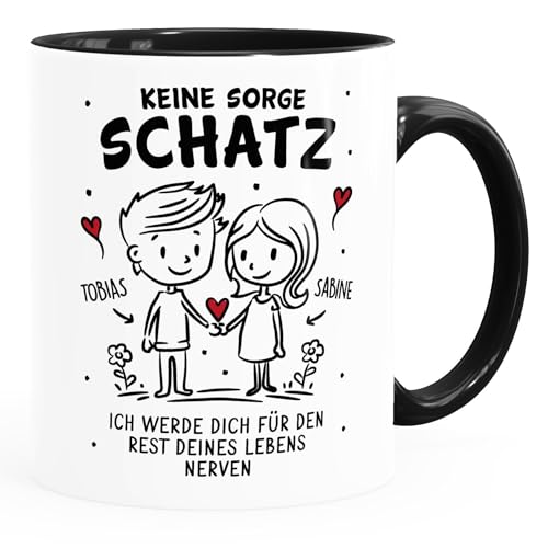 SpecialMe® Tasse Geschenk Liebe Lustig Keine Sorge Schatz Strichmännchen Paar mit Namen Jahrestag Valentinstag weiß-innen-schwarz standard von SpecialMe