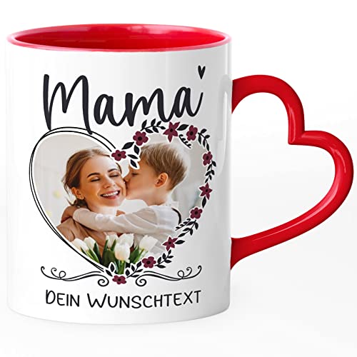 SpecialMe® Tasse Herz-Rahmen personalisierbar mit eigenem Foto Wunschtext persönliches Muttertagsgeschenk weiss-herz-innen-rot Herz-Tasse von SpecialMe