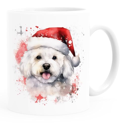 SpecialMe® Tasse Hunde-Motiv Weihnachten Weihnachtsmütze lustig Hunderassen Geschenk Hundebesitzer Aquarell Bichon Frise weiß standard von SpecialMe