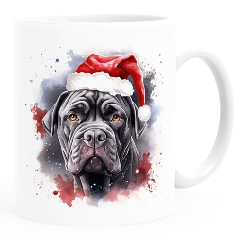 SpecialMe® Tasse Hunde-Motiv Weihnachten Weihnachtsmütze lustig Hunderassen Geschenk Hundebesitzer Aquarell Cane Corso weiß standard von SpecialMe