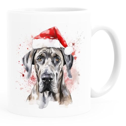 SpecialMe® Tasse Hunde-Motiv Weihnachten Weihnachtsmütze lustig Hunderassen Geschenk Hundebesitzer Aquarell Deutsche Dogge weiß standard von SpecialMe