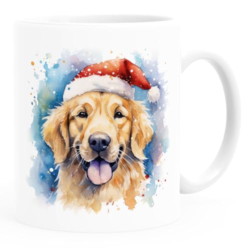 SpecialMe® Tasse Hunde-Motiv Weihnachten Weihnachtsmütze lustig Hunderassen Geschenk Hundebesitzer Aquarell Golden Retriever weiß standard von SpecialMe