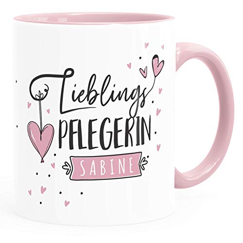 SpecialMe® Tasse Lieblings-Pflegerin personalisierbar mit Namen persönliche Geschenke kleines Dankeschön inner-rosa Keramik-Tasse von SpecialMe