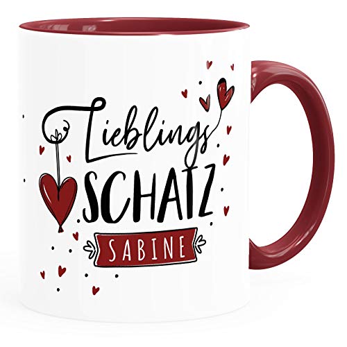 SpecialMe® Tasse Lieblings-Schatz personalisierbar mit Namen persönliche Geschenke kleines Dankeschön inner-bordeaux Keramik-Tasse von SpecialMe