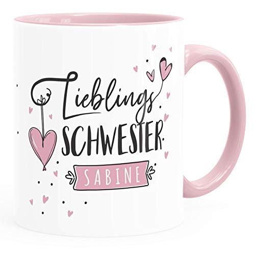 SpecialMe® Tasse Lieblings-Schwester personalisierbar mit Namen persönliche Geschenke kleines Dankeschön inner-rosa Keramik-Tasse von SpecialMe