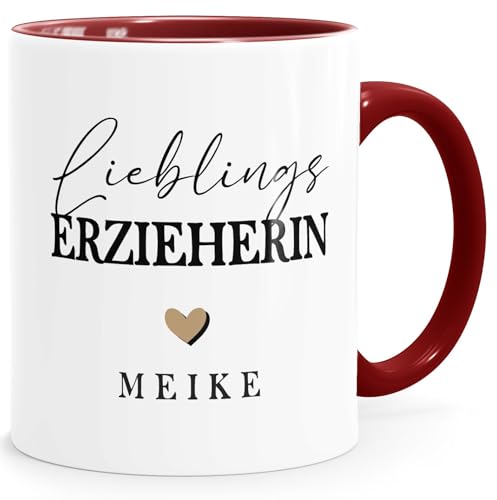 SpecialMe® Tasse Lieblingserzieher Lieblingserzieherin Geschenkidee personalisiert mit Name Herz Wunschname Weiss-innen-bordeauxrot standard von SpecialMe