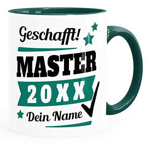 SpecialMe® Tasse Master Abschluss mit Name und Jahr Geschenk Masterabschluss Masterarbeit Studium bestandene Prüfung Master inner-grün Keramik-Tasse von SpecialMe