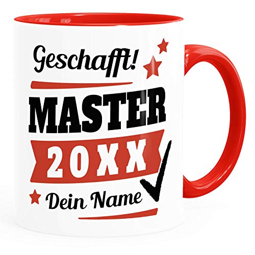 SpecialMe® Tasse Master Abschluss mit Name und Jahr Geschenk Masterabschluss Masterarbeit Studium bestandene Prüfung Master rot Keramik-Tasse von SpecialMe