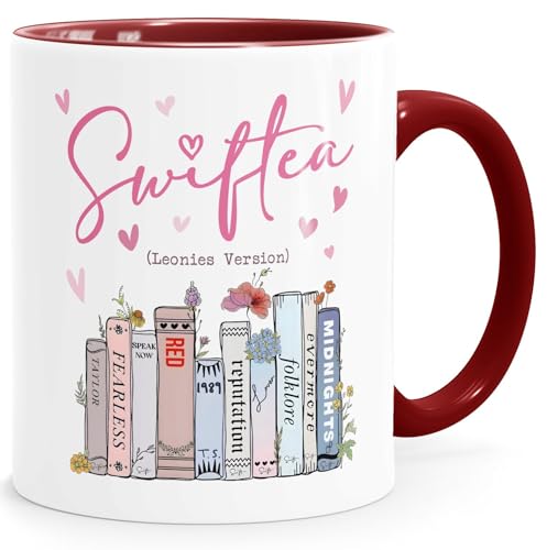 SpecialMe® Tasse Musik Fan Swiftea Geschenk personalisiert mit Namen Best of Album Geschenkidee Freundin Kollegin Familie Personalisiert weiss-innen-bordeauxrot standard von SpecialMe