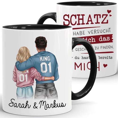 SpecialMe® Tasse Paar personalisiert mit Namen Liebe Geschenk Partner Weihnachten Geburtstag Jahrestag Valentinstag Inner-Schwarz Keramik-Tasse von SpecialMe