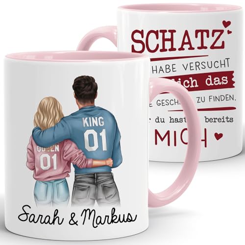 SpecialMe® Tasse Paar personalisiert mit Namen Liebe Geschenk Partner Weihnachten Geburtstag Jahrestag Valentinstag rosa Keramik-Tasse von SpecialMe