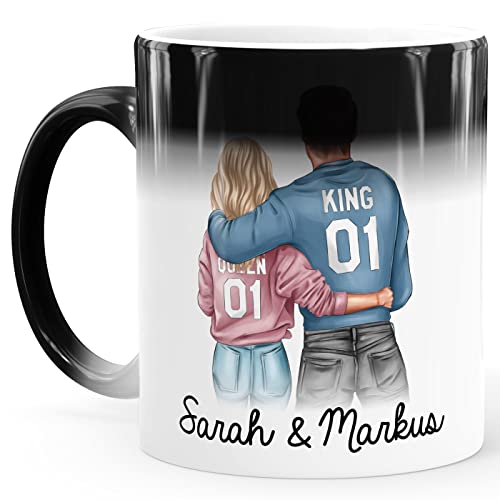 SpecialMe® Tasse Paar personalisiert mit Namen Liebe Geschenk Partner Weihnachten Geburtstag Jahrestag Valentinstag schwarz Magic-Tasse von SpecialMe