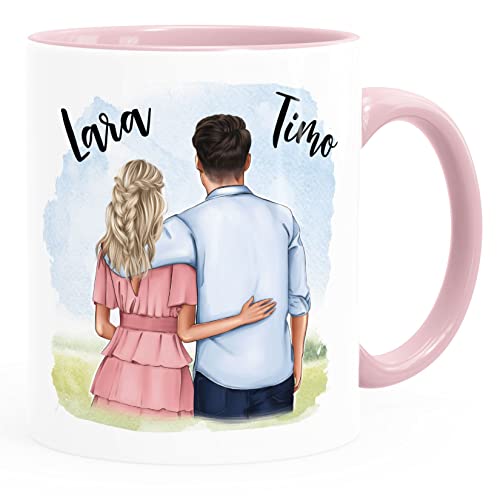 SpecialMe® Tasse Paar personalisiert selbst gestalten mit Namen Geschenk Liebe Valentinstag Hochzeitstag Mann Frau weiss-innen-rosa Keramik-Tasse von SpecialMe