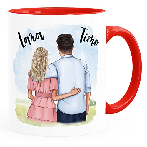 SpecialMe® Tasse Paar personalisiert selbst gestalten mit Namen Geschenk Liebe Valentinstag Hochzeitstag Mann Frau weiss-innen-rot Keramik-Tasse von SpecialMe