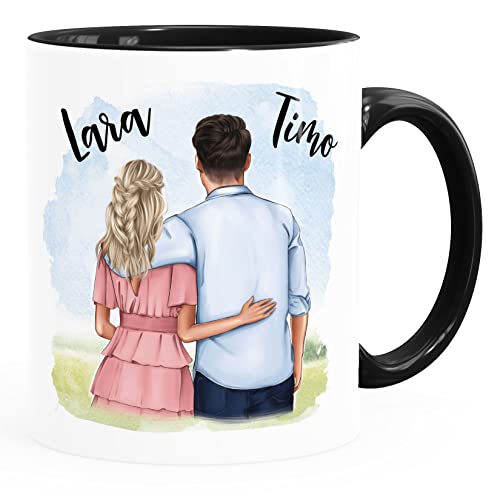 SpecialMe® Tasse Paar personalisiert selbst gestalten mit Namen Geschenk Liebe Valentinstag Hochzeitstag Mann Frau weiß-innen-schwarz Keramik-Tasse von SpecialMe