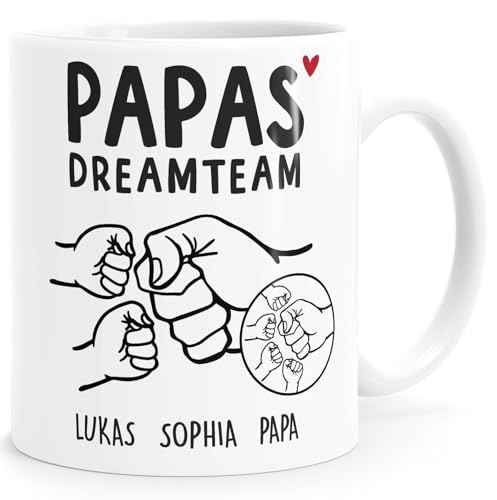 SpecialMe® Tasse Papa Dreamteam mit Namen personalisierbar Hände-Motiv Geschenke für Väter zum Vatertag Geburtstag Weihnachten weiß standard von SpecialMe