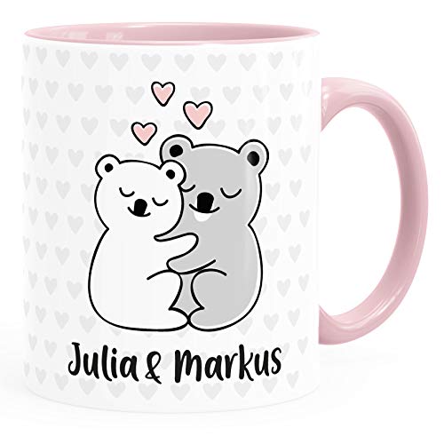 SpecialMe® Tasse Partnertasse personalisierbar anpassbare Namen Motiv Liebe Bärchen persönliche Geschenke Paare romantische Geschenkidee inner-rosa Keramik-Tasse von SpecialMe