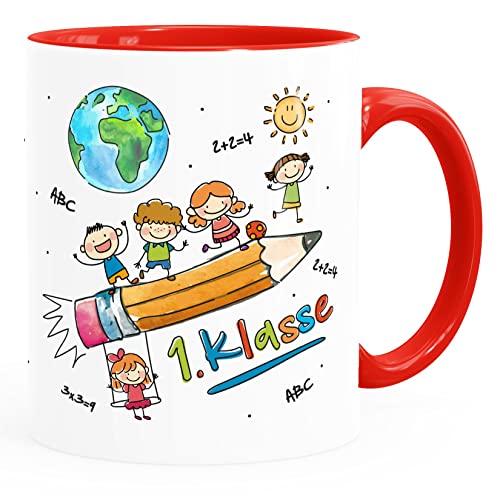 SpecialMe® Tasse Schulkind Geschenk Einschulung 1. Klasse personalisiert mit Namen Kindertasse aus Keramik für Jungen Mädchen weiss-innen-rot standard von SpecialMe