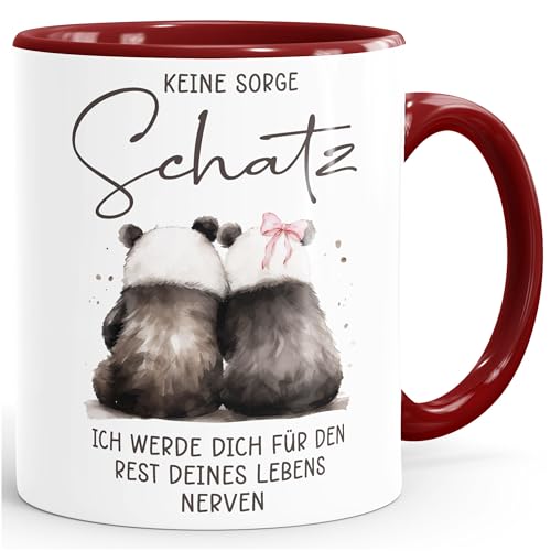 SpecialMe® Tasse Spruch Liebe Lustig Keine Sorge Schatz ich werde dich für den Rest deines Lebens nerven Geschenk weiss-innen-bordeauxrot standard von SpecialMe