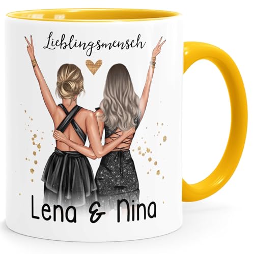 SpecialMe® Tasse beste Freundin Geschenk Geburtstag Weihnachten persönlich personalisiert Freundschaft Best Friends weiss-innen-gelb standard von SpecialMe