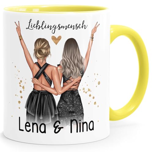 SpecialMe® Tasse beste Freundin Geschenk Geburtstag Weihnachten persönlich personalisiert Freundschaft Best Friends weiss-innen-hellgelb standard von SpecialMe