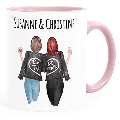 SpecialMe® Tasse beste Freundin personalisierbar, anpassbares Geschenk Freundschaft Best Friends 2 Seiten inner-rosa Keramik-Tasse von SpecialMe