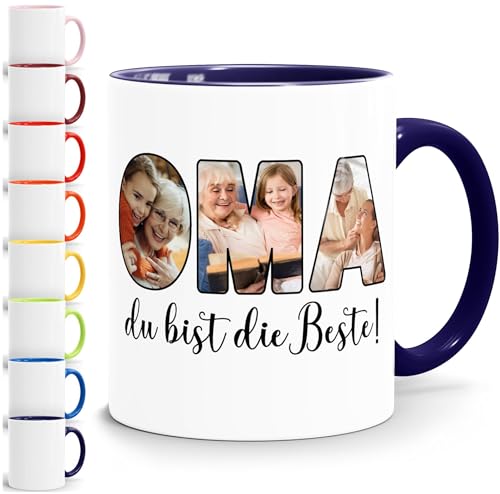SpecialMe® Tasse mit Foto-Collage Geschenk für Oma Du bist die Beste Großmutter Danke Spruch weiß-innen-navy standard von SpecialMe