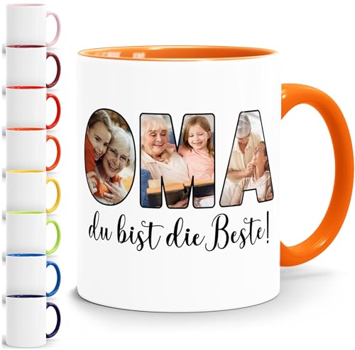 SpecialMe® Tasse mit Foto-Collage Geschenk für Oma Du bist die Beste Großmutter Danke Spruch weiss-innen-orange standard von SpecialMe