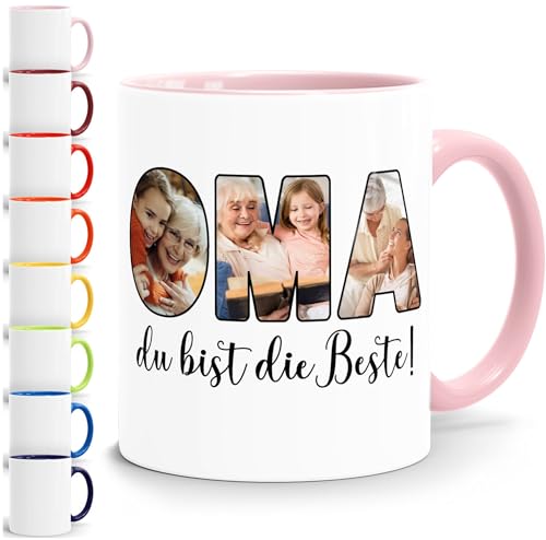 SpecialMe® Tasse mit Foto-Collage Geschenk für Oma Du bist die Beste Großmutter Danke Spruch weiss-innen-rosa standard von SpecialMe