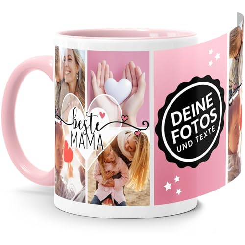SpecialMe® Tasse mit Foto-Collage personalisiert mit bis zu 9 Bildern Fotogeschenk selbst gestalten für Mama weiss-innen-rosa standard von SpecialMe