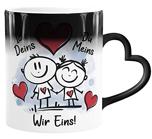 SpecialMe® Tasse mit Herz-Henkel Farbwechsel Liebe verliebte Strichmännchem Ich Deins Du Meins Herz Geschenk Valentinstag Jahrestag Magic - Herz Magic-Herz-Tasse von SpecialMe