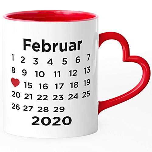 SpecialMe® Tasse mit Herz-Henkel Kalender anpassbares Datum Geschenk Liebe Jahrestag Hochzeitstag Hochzeitsgeschenk rot Herz-Tasse von SpecialMe