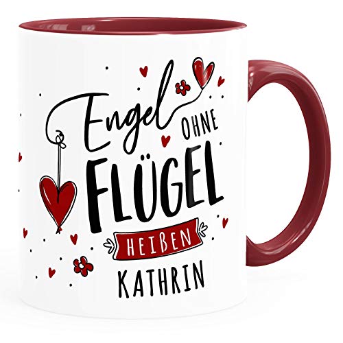 SpecialMe® Tasse mit Name und Spruch Engel ohne Flügel heißen Wunschname personalisierter Kaffee-Becher persönliche Geschenke rosa inner-bordeaux Keramik-Tasse von SpecialMe