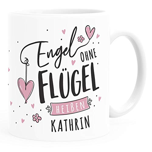 SpecialMe® Tasse mit Name und Spruch Engel ohne Flügel heißen Wunschname personalisierter Kaffee-Becher persönliche Geschenke rosa weiß Keramik-Tasse von SpecialMe