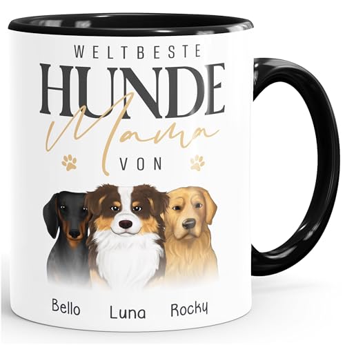 SpecialMe® Tasse personalisiert Hunde Mama Hundefiguren mit bis zu 3 Namen anpassbar Geschenkidee Hundebesitzerin Weiss-innen-schwarz standard von SpecialMe