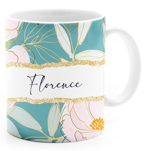 SpecialMe® Tasse personalisiert mit Wunschname eigener Name Blumen Blüten persönliche Geschenke Frau Freundin Kollegin Blumen 2 weiß standard von SpecialMe
