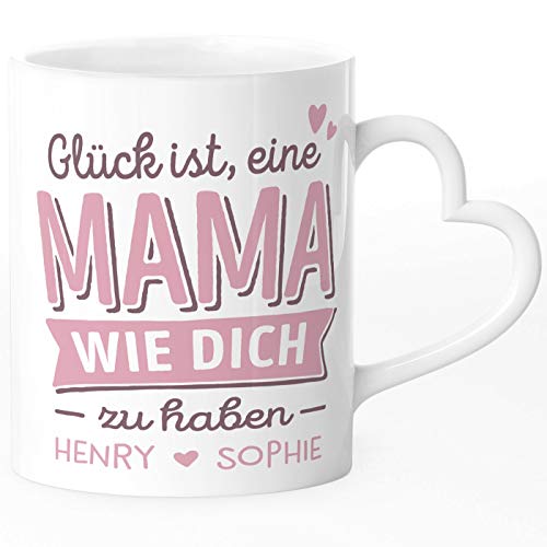 SpecialMe® Tasse personalisiertes Geschenk Spruch Glück ist einen Papa-Mama wie dich zu haben anpassbare Namen Herz-Henkel Mama - mit Namen weiß Herz-Tasse von SpecialMe