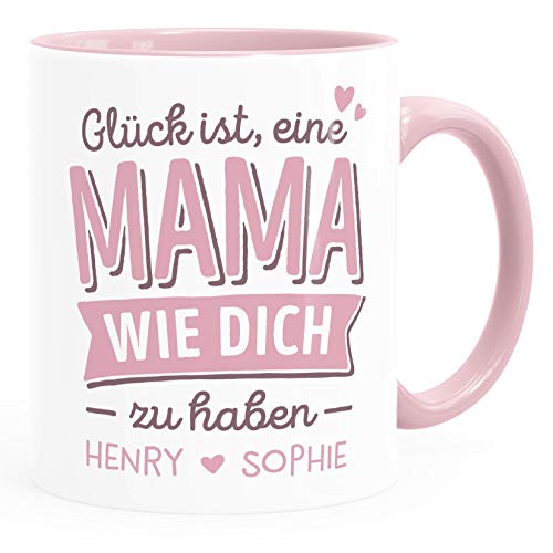 SpecialMe® Tasse personalisiertes Geschenk Spruch Glück ist einen Papa-Mama wie dich zu haben anpassbare Namen Mama - mit Namen inner-rosa Keramik-Tasse von SpecialMe