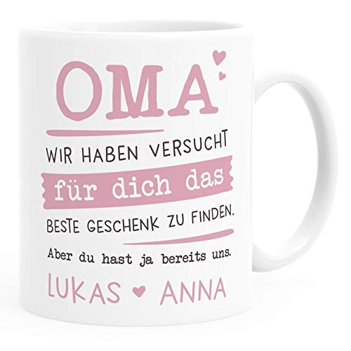 SpecialMe® Tasse personalisiertes Geschenk Spruch Papa/Mama/Oma/Opa Wir habe versucht für dich das beste Geschenk zu finden. anpassbare Namen Oma - 2+ Namen weiß Keramik-Tasse von SpecialMe