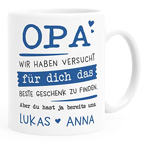 SpecialMe® Tasse personalisiertes Geschenk Spruch Papa/Mama/Oma/Opa Wir habe versucht für dich das beste Geschenk zu finden... anpassbare Namen Opa - 2+ Namen weiß Keramik-Tasse von SpecialMe