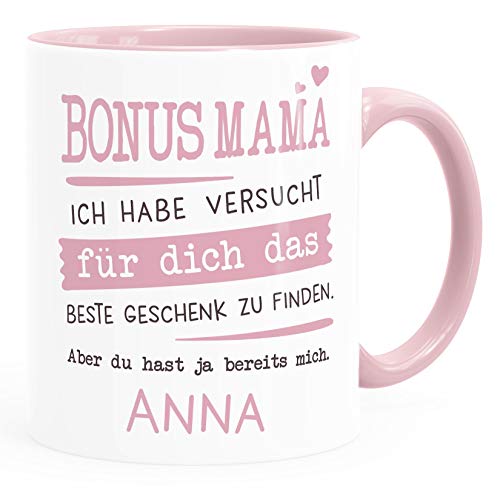 SpecialMe® Tasse personalisiertes Geschenk Spruch Papa/Mama Ich habe versucht für dich das beste Geschenk zu finden. anpassbarer Name Bonusmama - 1 Name rosa Keramik-Tasse von SpecialMe