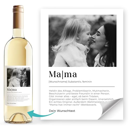 SpecialMe® Weinetiketten personalisiert mit Foto Geschenkidee Mutter Mama Definition mit Wunschtext Flaschenetiketten selbstklebend Weiss unisize von SpecialMe