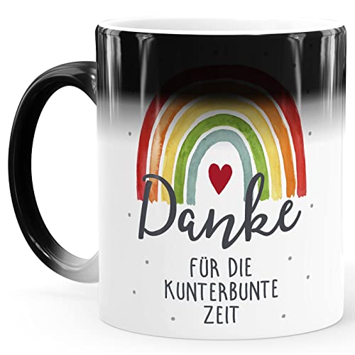 SpecialMe® Zauber-Tasse Danke für die kunterbunte Zeit Regenbogen kleines Geschenk Abschied Erzieherin Kunterbunte Zeit Magic standard von SpecialMe