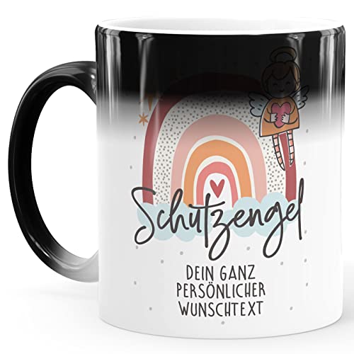 SpecialMe® Zauber-Tasse Schutzengel Regenbogen personalisierbar mit Wunschtext Geschenk eigene Worte Glücksbringer rot Magic standard von SpecialMe