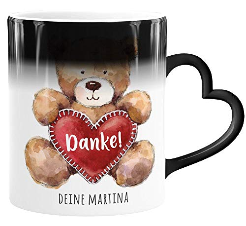 SpecialMe® Zaubertasse Herz-Henkel Geschenk Teddy Motiv optional personalisierbar Danke sagen Trost spenden Mut machen Danke! Magic - Herz Magic-Herz-Tasse von SpecialMe